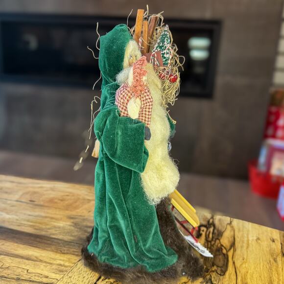 Primitive Folk Art Vintage Cloth Face Santa w Doll Christmas Tabletop Decor 11” - Picture 9 of 14